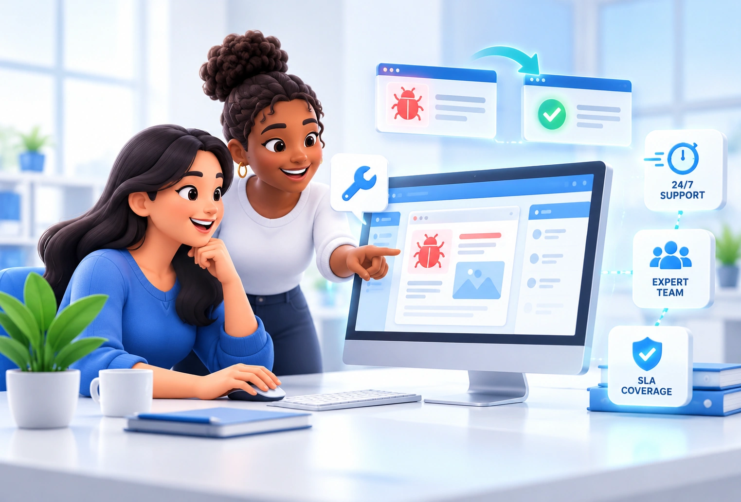 A SupportForWP team reviews a website issue together.